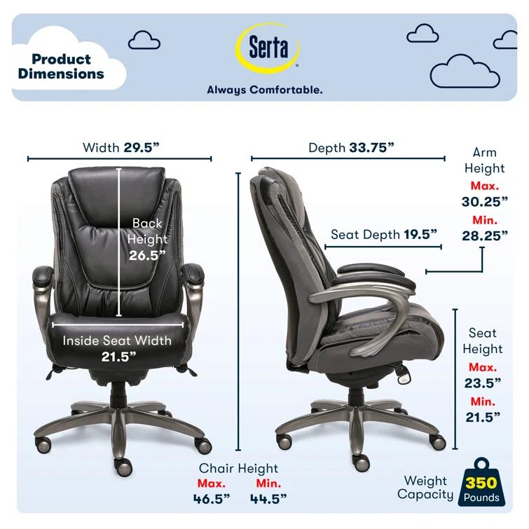 Serta Serta Baxter Big and Tall Smart Layers Executive Office Chair with Layered Body Pillows