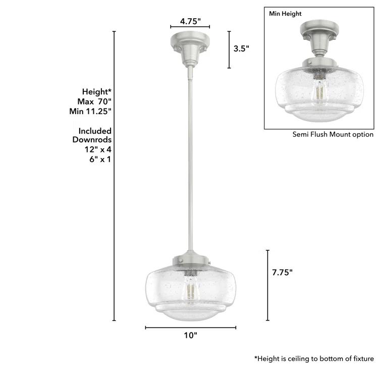 Saddle Creek 1 - Light Single Schoolhouse Pendant with Glass