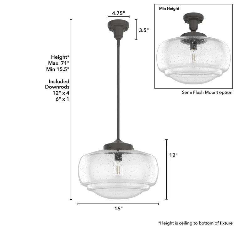 Hunter Fan Saddle Creek 1 - Light Single Schoolhouse Pendant with Glass