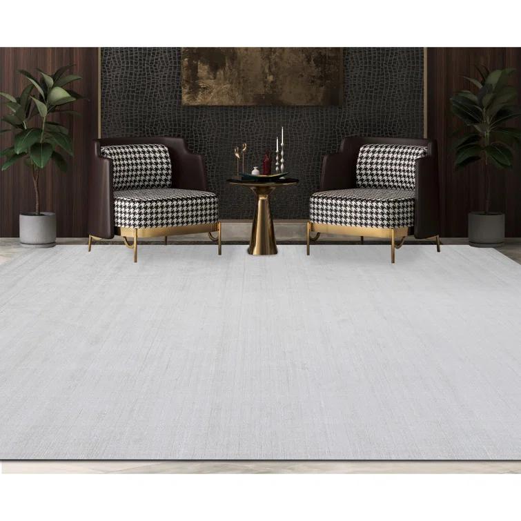 Hand-Knotted Gray Silk and Cotton Rectangular Area Rug