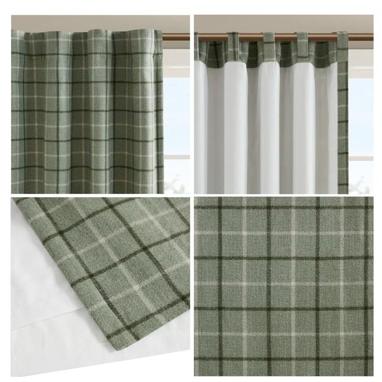 Anaheim Woven Plaid Room Darkening Thermal Fleece Lined Single Curtain Panel