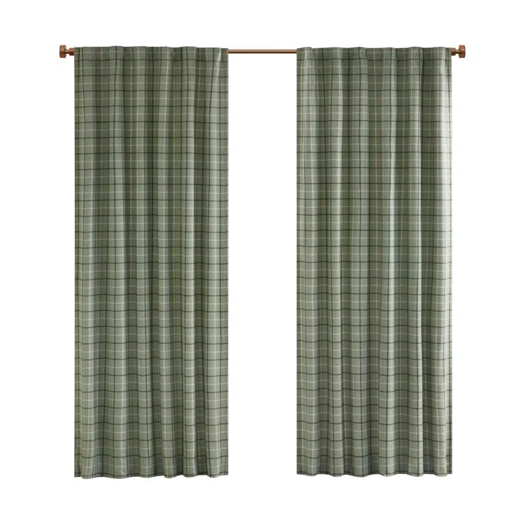 Anaheim Woven Plaid Room Darkening Thermal Fleece Lined Single Curtain Panel
