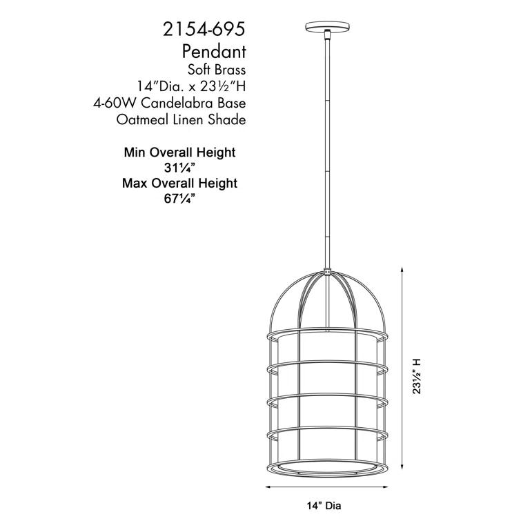 2154-695-Minka Lavery-Gateway Park - 4 Light Pendant-23.5 Inches Tall and 14 Inches Wide-Soft Brass Finish