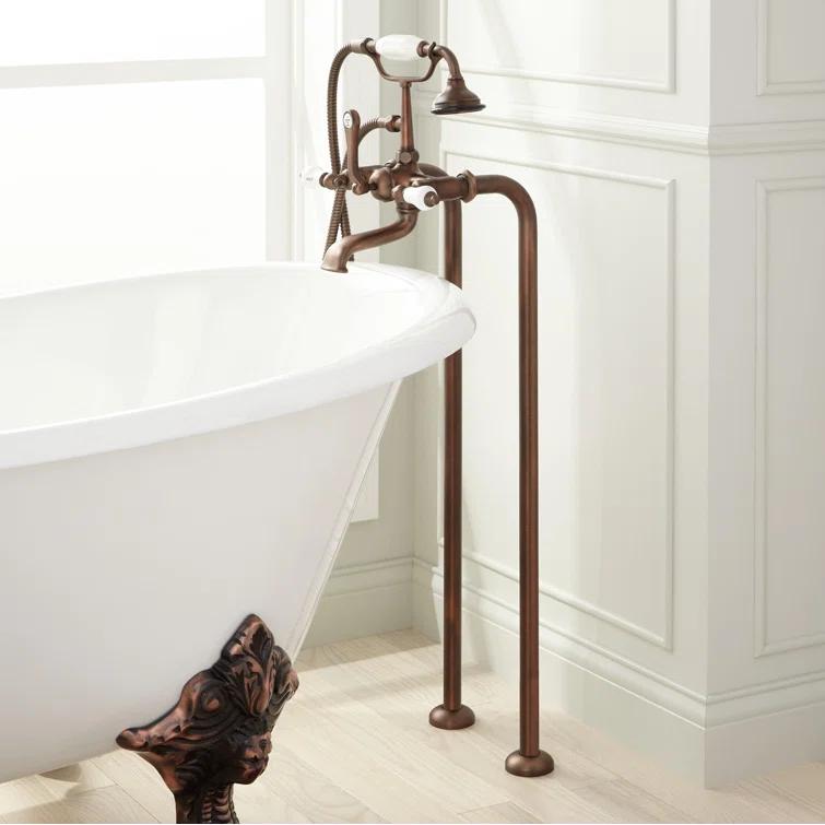 Telephone Style Floor Mounted Tub Faucet with Porcelain Lever Handles