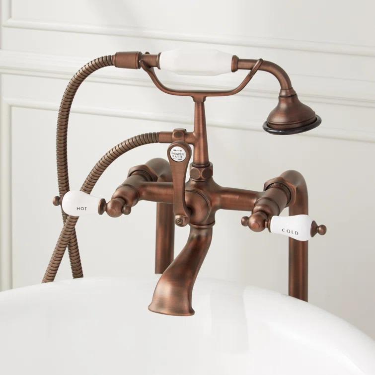 Telephone Style Floor Mounted Tub Faucet with Porcelain Lever Handles