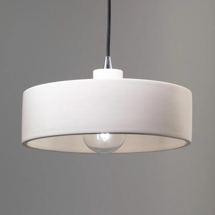 Matte Black and Bisque Ceramic Drum Pendant Light