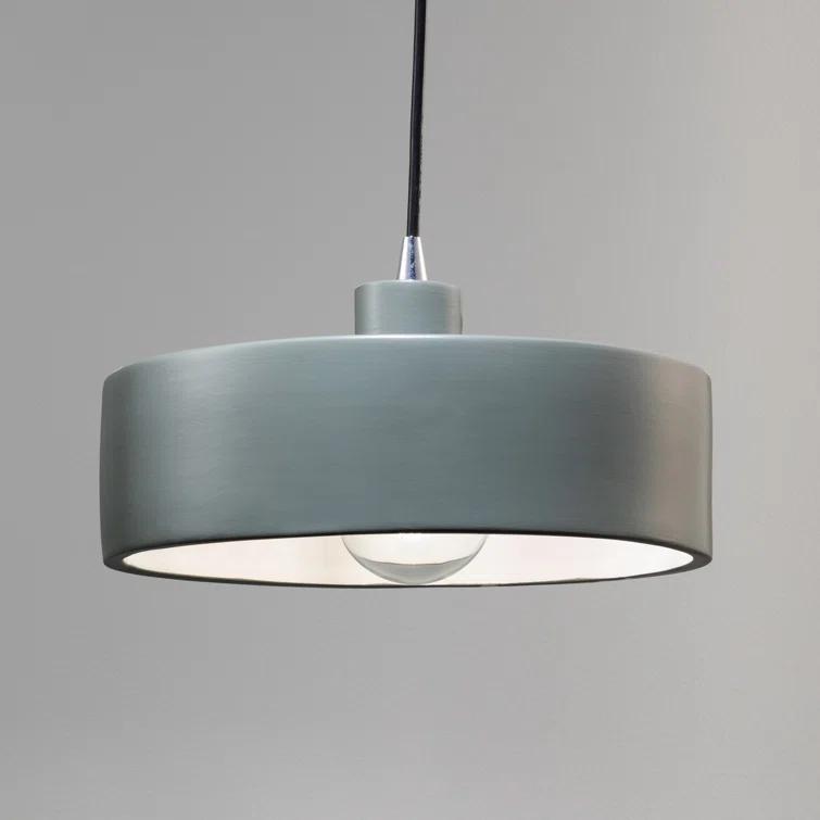 Matte Black Ceramic Drum Pendant Light with Chrome Accents
