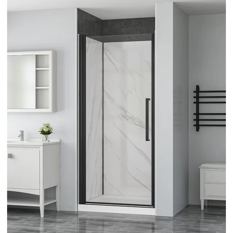 York 36" W x 79" H Alcove Reversible Shower Kit in Black with Door, Base, And Walls