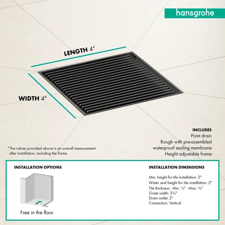 Rain Brilliance Boardwalk 4"x 4" Tile-In Shower Drain