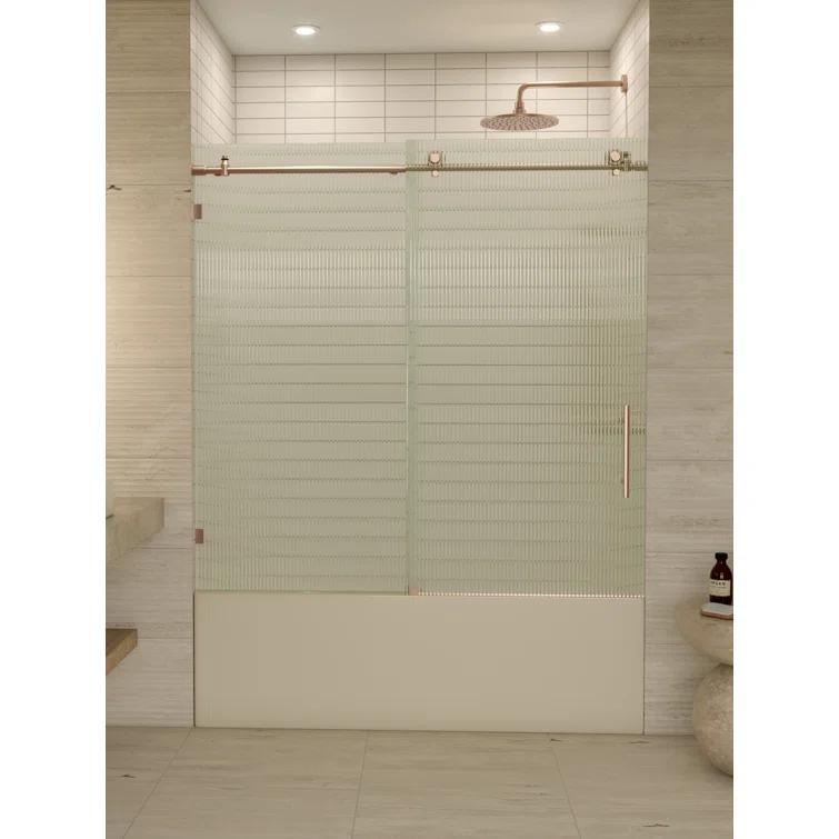 Galaxy 56 - 60 in. x 60 in. Fully Frameless Fluted Sliding Bathtub Door