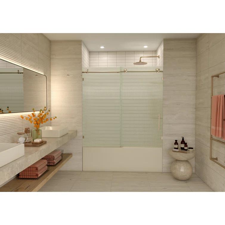 Galaxy 56 - 60 in. x 60 in. Fully Frameless Fluted Sliding Bathtub Door