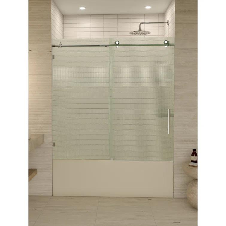 Galaxy 56 - 60 in. x 60 in. Fully Frameless Fluted Sliding Bathtub Door