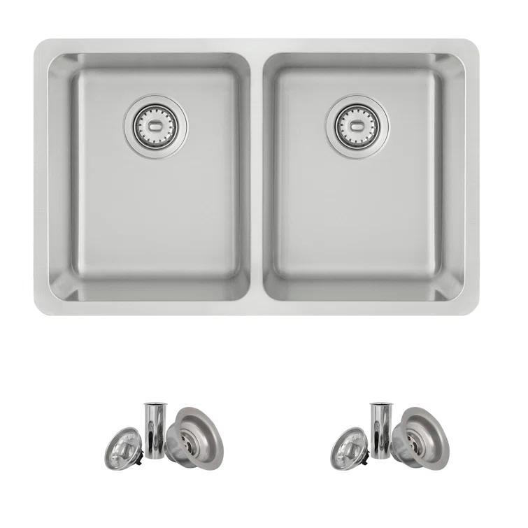 Builder STYLISH Undermount or Drop-in 29" Double Bowl 18G Stainless Steel Kitchen Sink, Avila S-414T