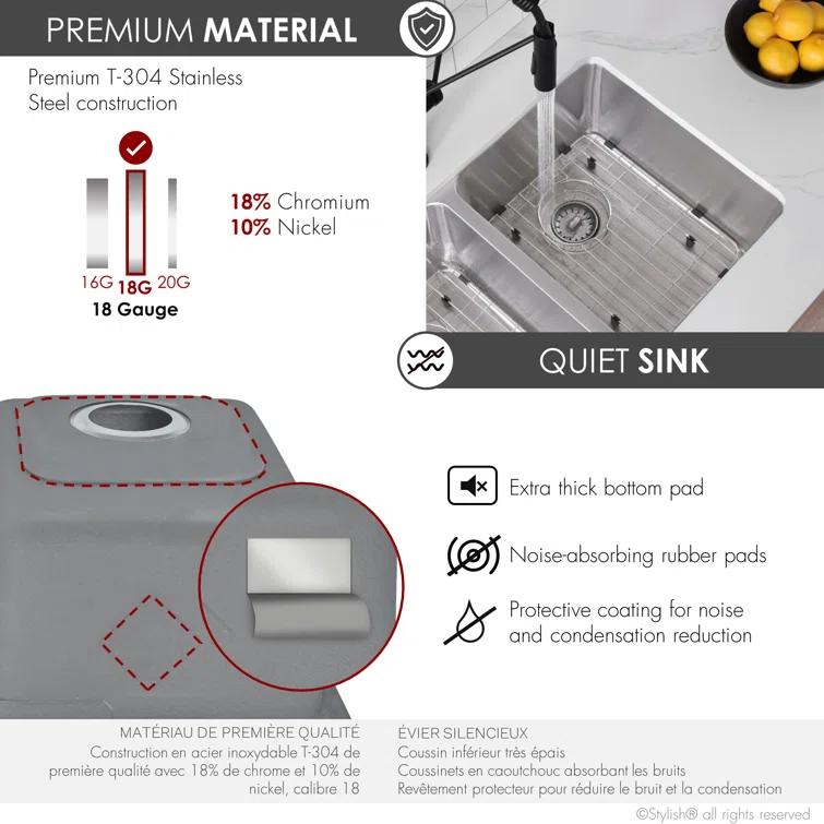 STYLISH Builder Stylish Avila 29" Dual-Mount Double Bowl Stainless Steel Kitchen Sink with Grids and Strainers S-414TG
