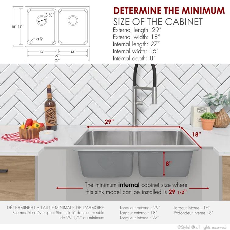 STYLISH Builder Stylish Avila 29" Dual-Mount Double Bowl Stainless Steel Kitchen Sink with Grids and Strainers S-414TG