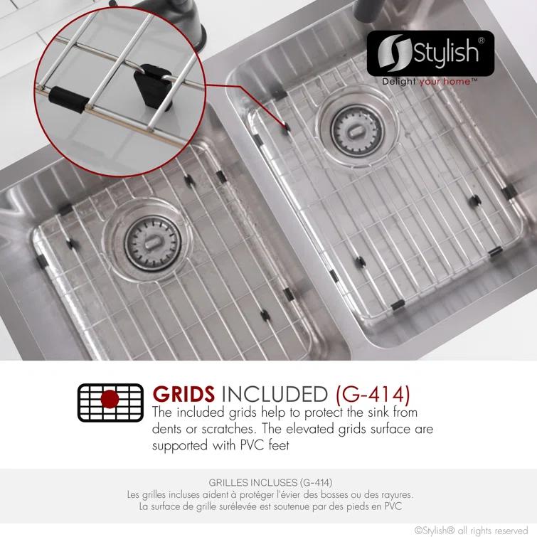 STYLISH Builder Stylish Avila 29" Dual-Mount Double Bowl Stainless Steel Kitchen Sink with Grids and Strainers S-414TG