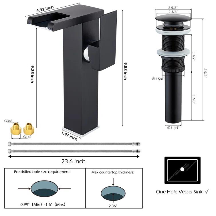 Single Hole Faucet Single-handle LED Bathroom Vessel Sink Faucet with Drain Assembly