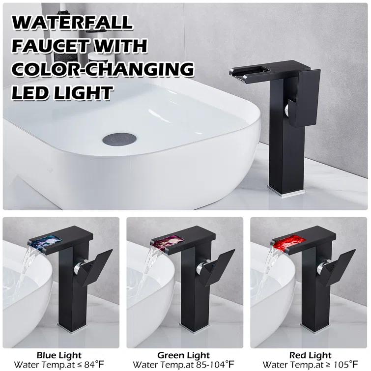 Single Hole Faucet Single-handle LED Bathroom Vessel Sink Faucet with Drain Assembly