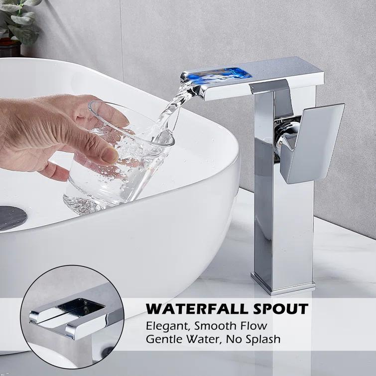 YCCUZA Y217H-C Single Hole Faucet Single-handle LED Bathroom Vessel Sink Faucet with Drain Assembly