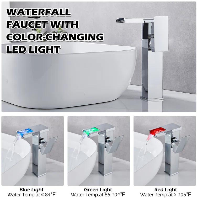 YCCUZA Y217H-C Single Hole Faucet Single-handle LED Bathroom Vessel Sink Faucet with Drain Assembly