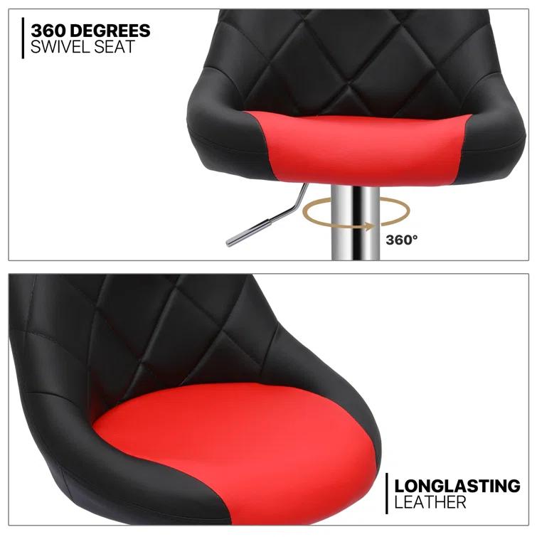 Lozada Faux Leather Swivel Bar Stools, Adjustable Counter Height Chairs with Backrest and Footrest (Set of 2)