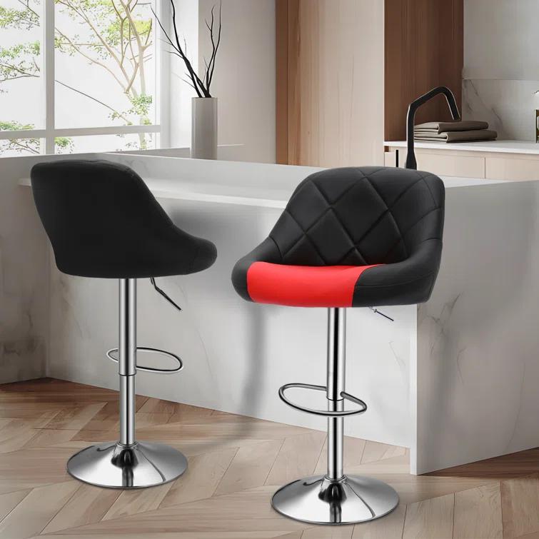 Lozada Faux Leather Swivel Bar Stools, Adjustable Counter Height Chairs with Backrest and Footrest (Set of 2)