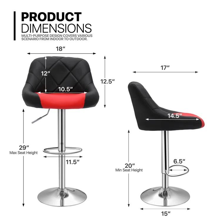 Lozada Faux Leather Swivel Bar Stools, Adjustable Counter Height Chairs with Backrest and Footrest (Set of 2)