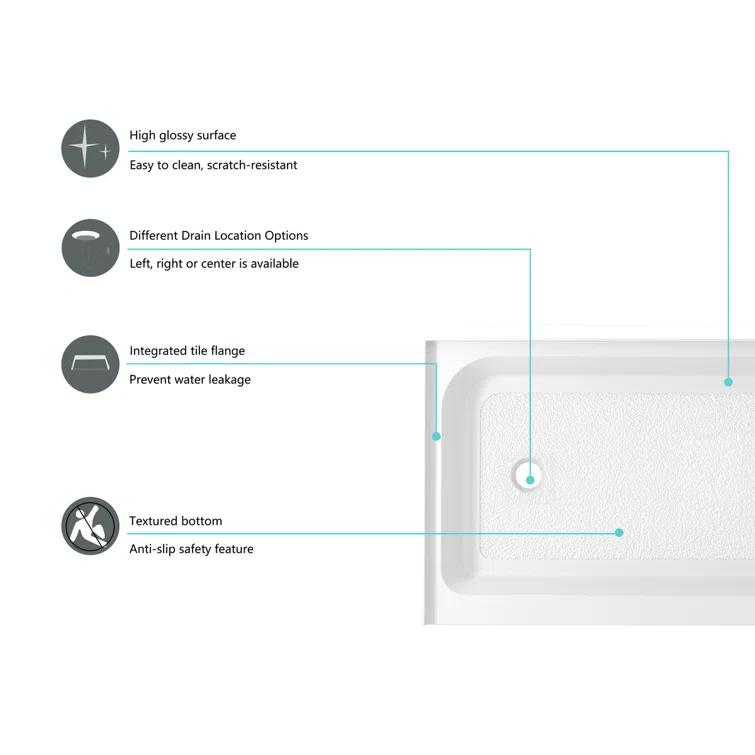Laredo 60'' W 32'' D Rectangular Single Shower Base