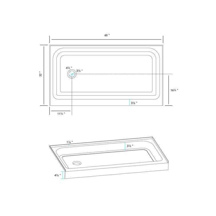 Laredo 60'' W 32'' D Rectangular Single Shower Base