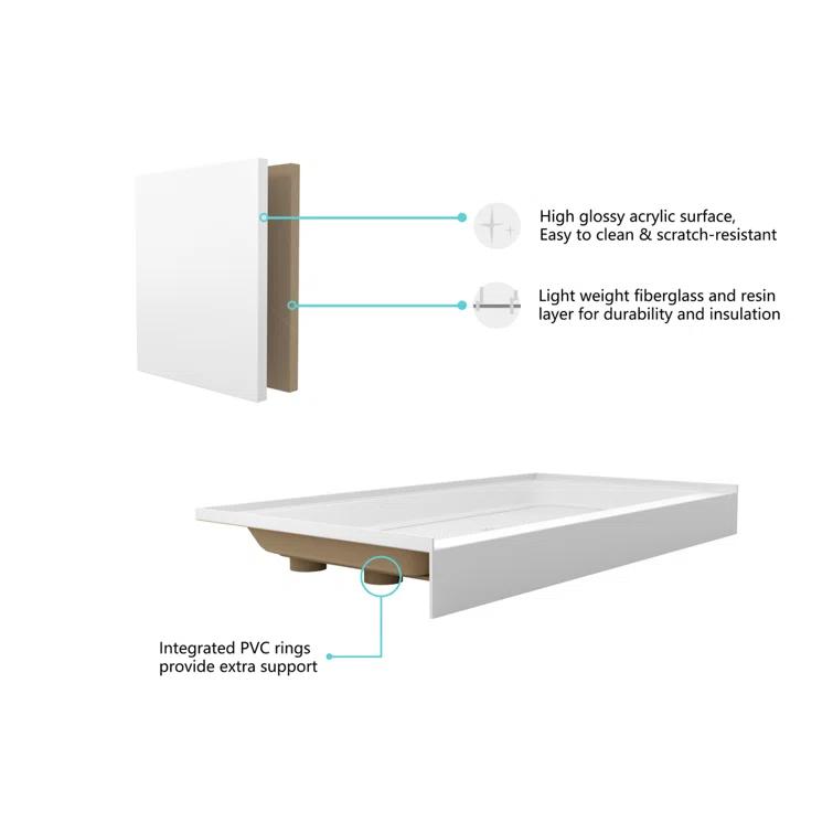 Laredo 48'' W 36'' D Rectangular Single Shower Base