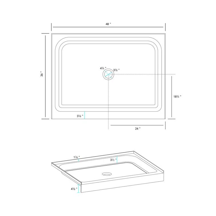 Laredo 48'' W 36'' D Rectangular Single Shower Base