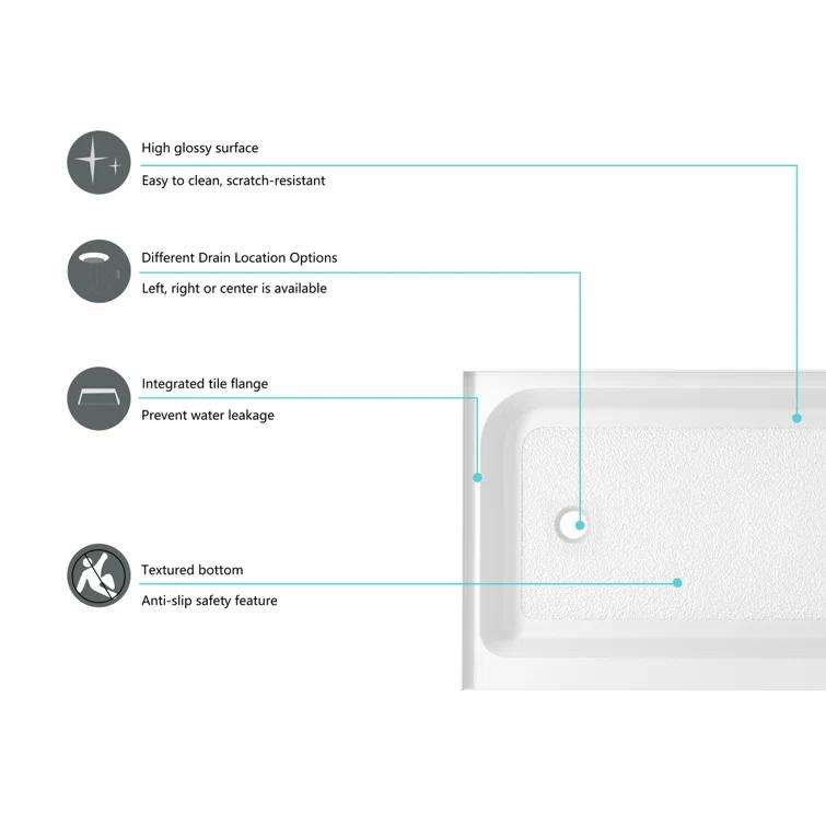 Laredo 60'' W 36'' D Rectangular Single Shower Base