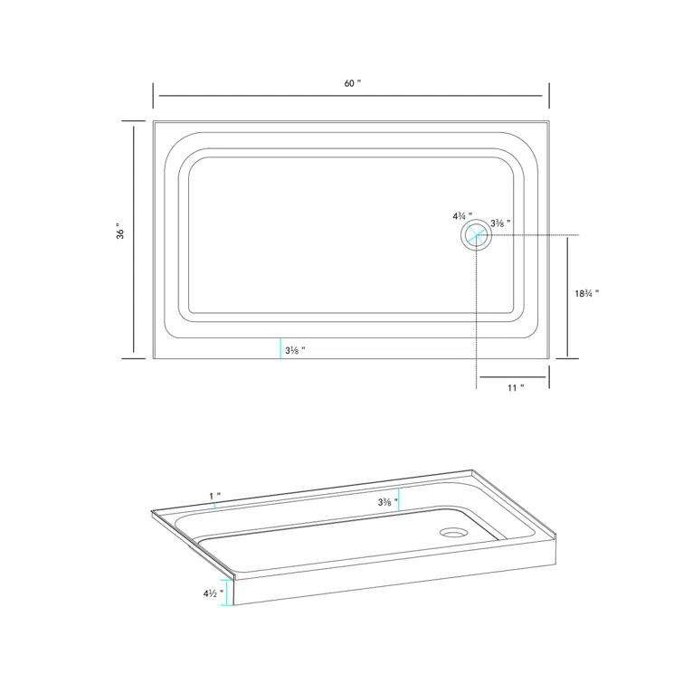 Laredo 60'' W 36'' D Rectangular Single Shower Base
