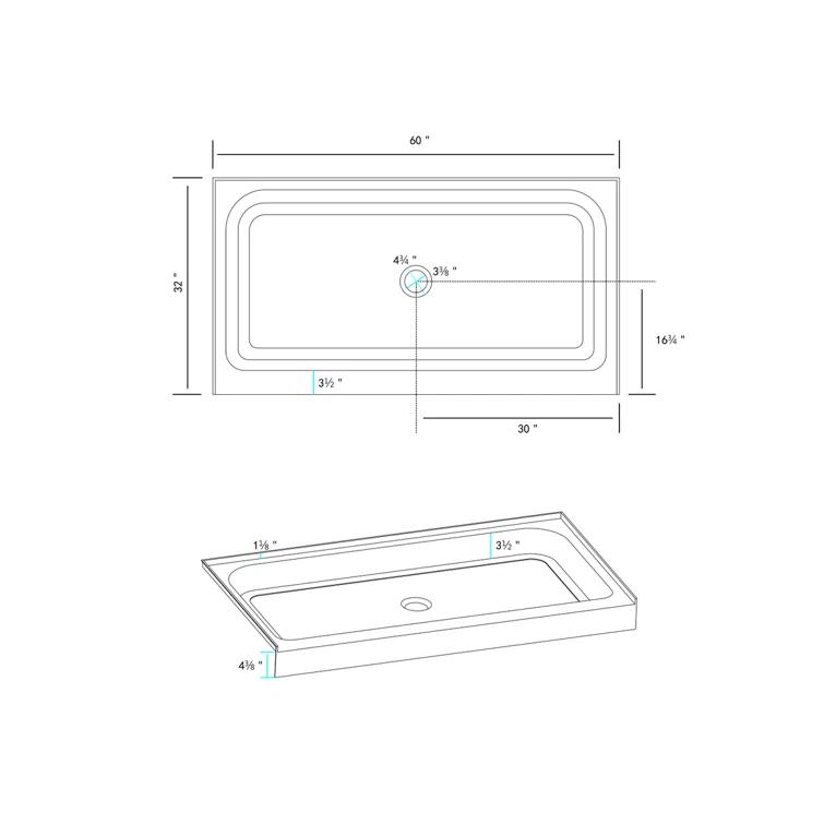 Laredo 60'' W 32'' D Rectangular Single Shower Base