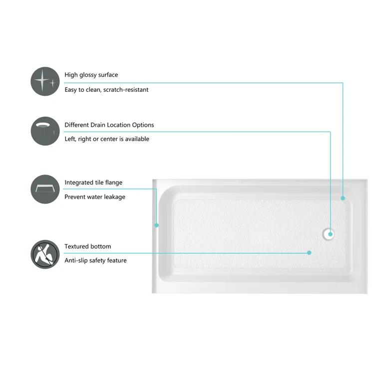 Laredo 60'' W 36'' D Rectangular Single Shower Base