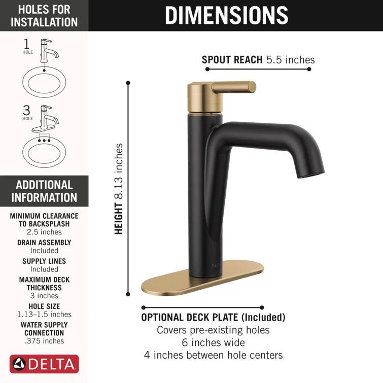 Nicoli Single Hole Bathroom Faucet with Drain Assembly, Single Handle Bathroom Sink Faucet