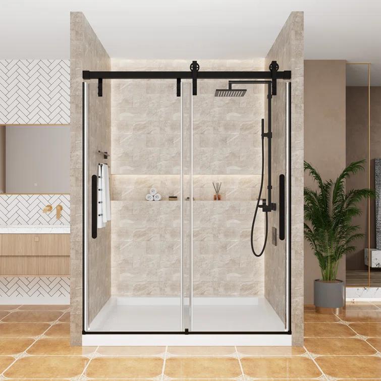 60" W x 76" H Frameless Shower Door Double Sliding 10MM Tempered Glass 304 Stainless Steel Hardware