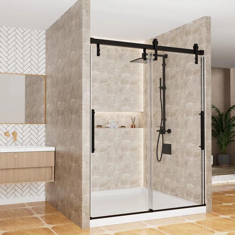 60" W x 76" H Frameless Shower Door Double Sliding 10MM Tempered Glass 304 Stainless Steel Hardware