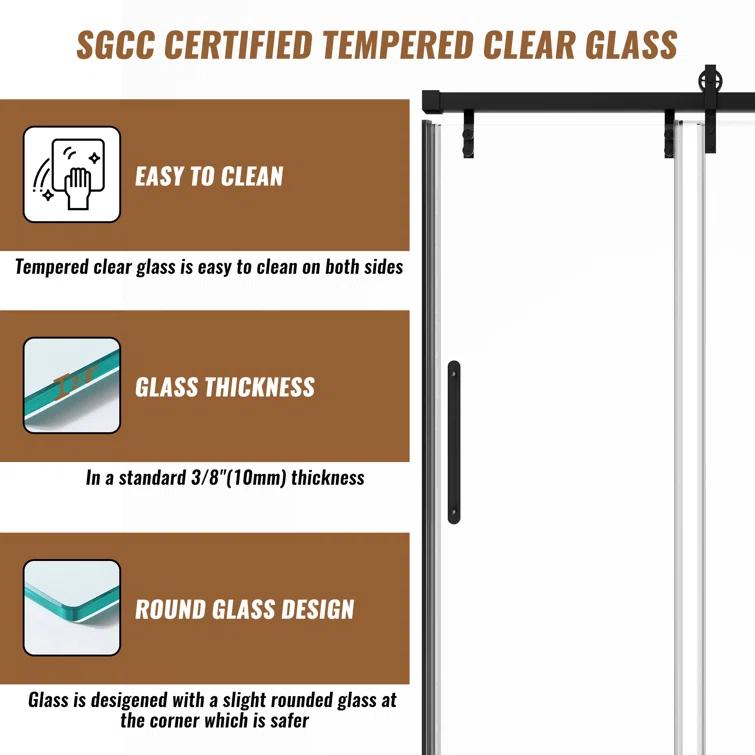 60" W x 76" H Frameless Shower Door Double Sliding 10MM Tempered Glass 304 Stainless Steel Hardware