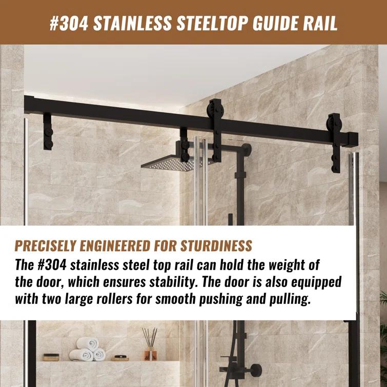 60" W x 76" H Frameless Shower Door Double Sliding 10MM Tempered Glass 304 Stainless Steel Hardware