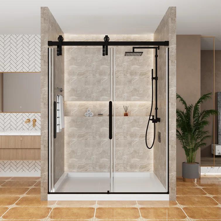 60" W x 76" H Frameless Shower Door Double Sliding 10MM Tempered Glass 304 Stainless Steel Hardware