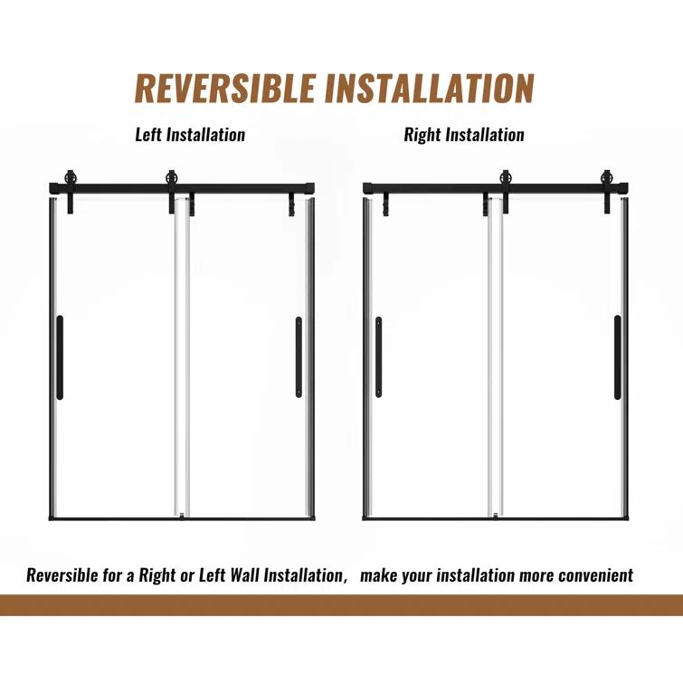 60" W x 76" H Frameless Shower Door Double Sliding 10MM Tempered Glass 304 Stainless Steel Hardware