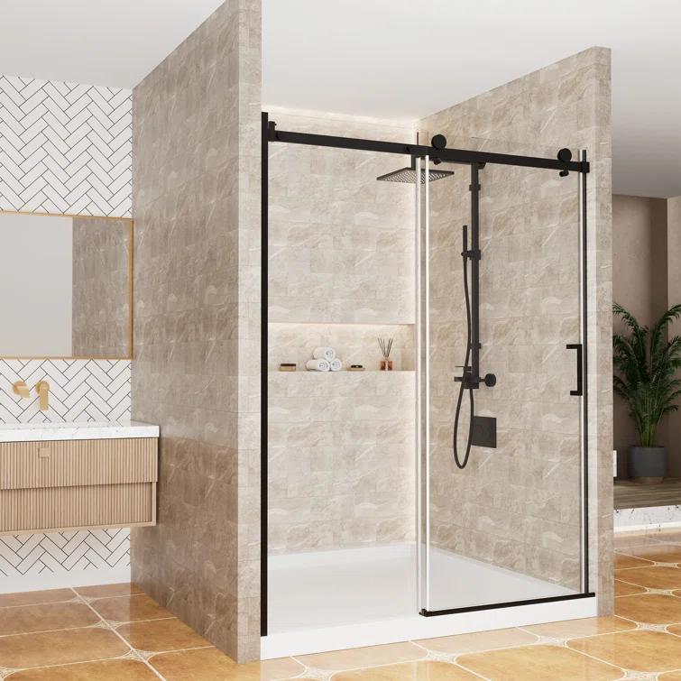 60" W x 76" H Framed Shower Door Single Sliding 10MM Tempered Glass 304 Stainless Steel Accessories