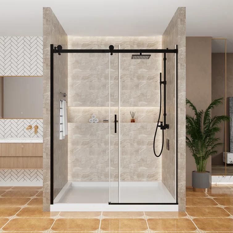 60" W x 76" H Framed Shower Door Single Sliding 10MM Tempered Glass 304 Stainless Steel Accessories