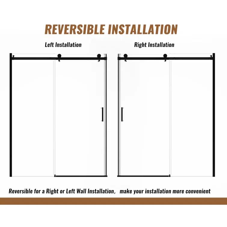 60" W x 76" H Framed Shower Door Single Sliding 10MM Tempered Glass 304 Stainless Steel Accessories