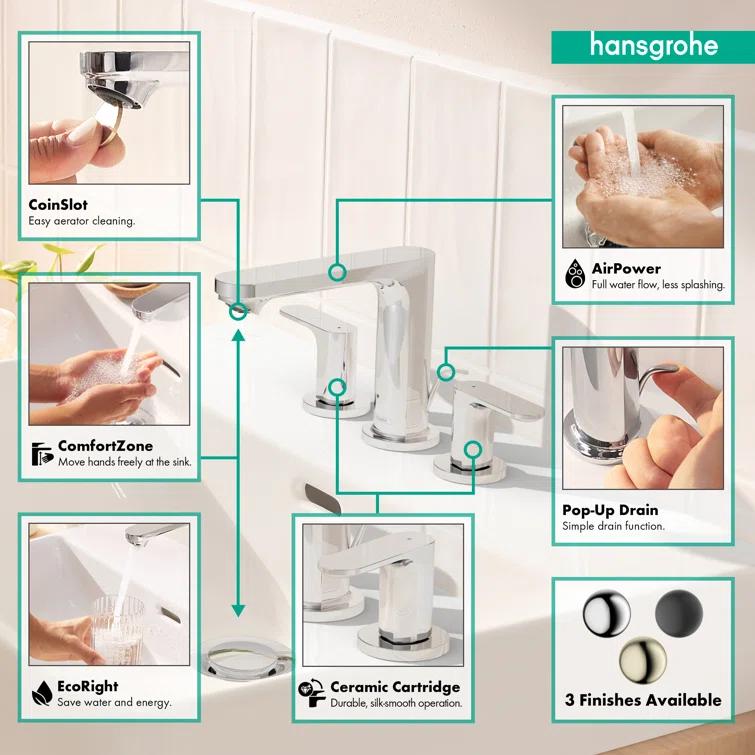 Rebris S Widespread Bathroom Faucet with Drain Assembly