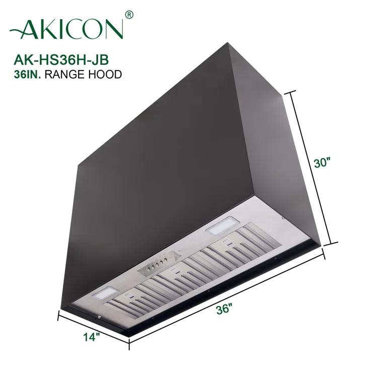 Akicon Stainless Steel 600 CFM Ducted (Vented) Wall Range Hood with Baffle Filter
