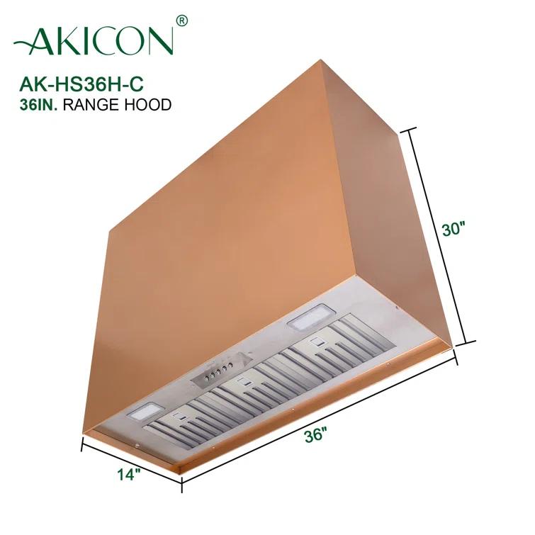 Akicon Stainless Steel 600 CFM Ducted (Vented) Wall Mounted Required Range Hood