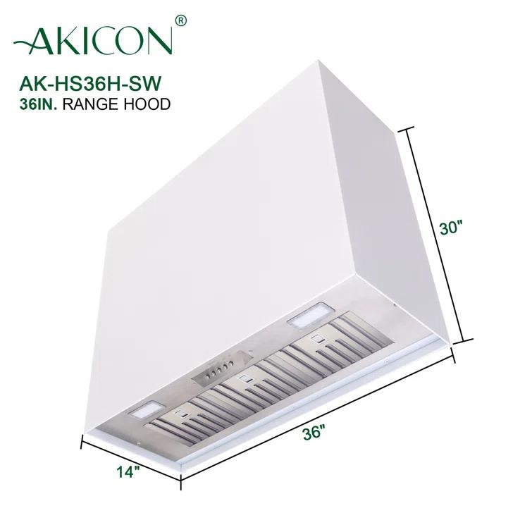 Akicon Stainless Steel 600 CFM Ducted (Vented) Wall Range Hood with Baffle Filter