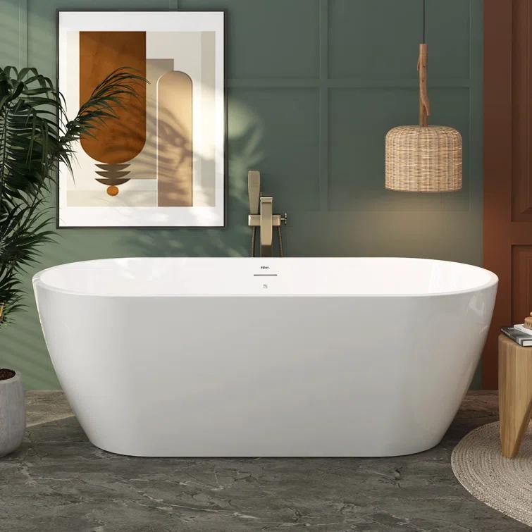 Bali Elite 67" x 30" Freestanding Soaking Acrylic Bathtub with Brushed Nickel Drain